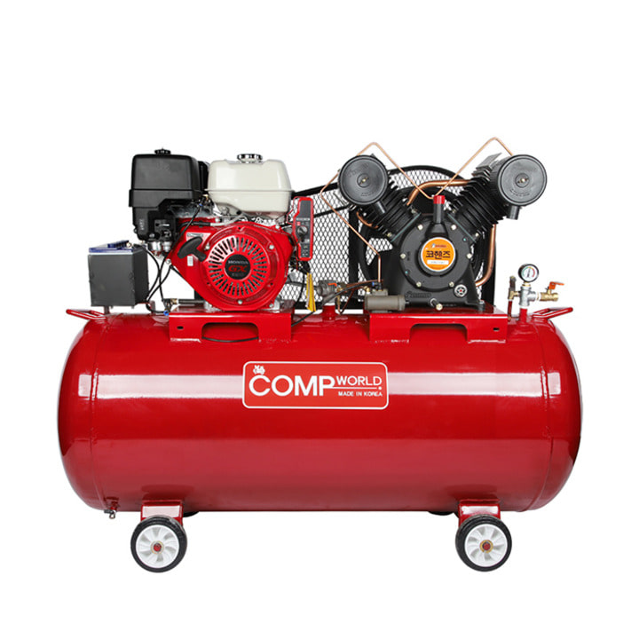 콤프월드 [CWKE-902H 시리즈] 휘발유 콤프레샤 자동시동 엔진 혼다 13마력 산업용 펌프 7.5마력 탱크용량 200L,400L 철탱크
